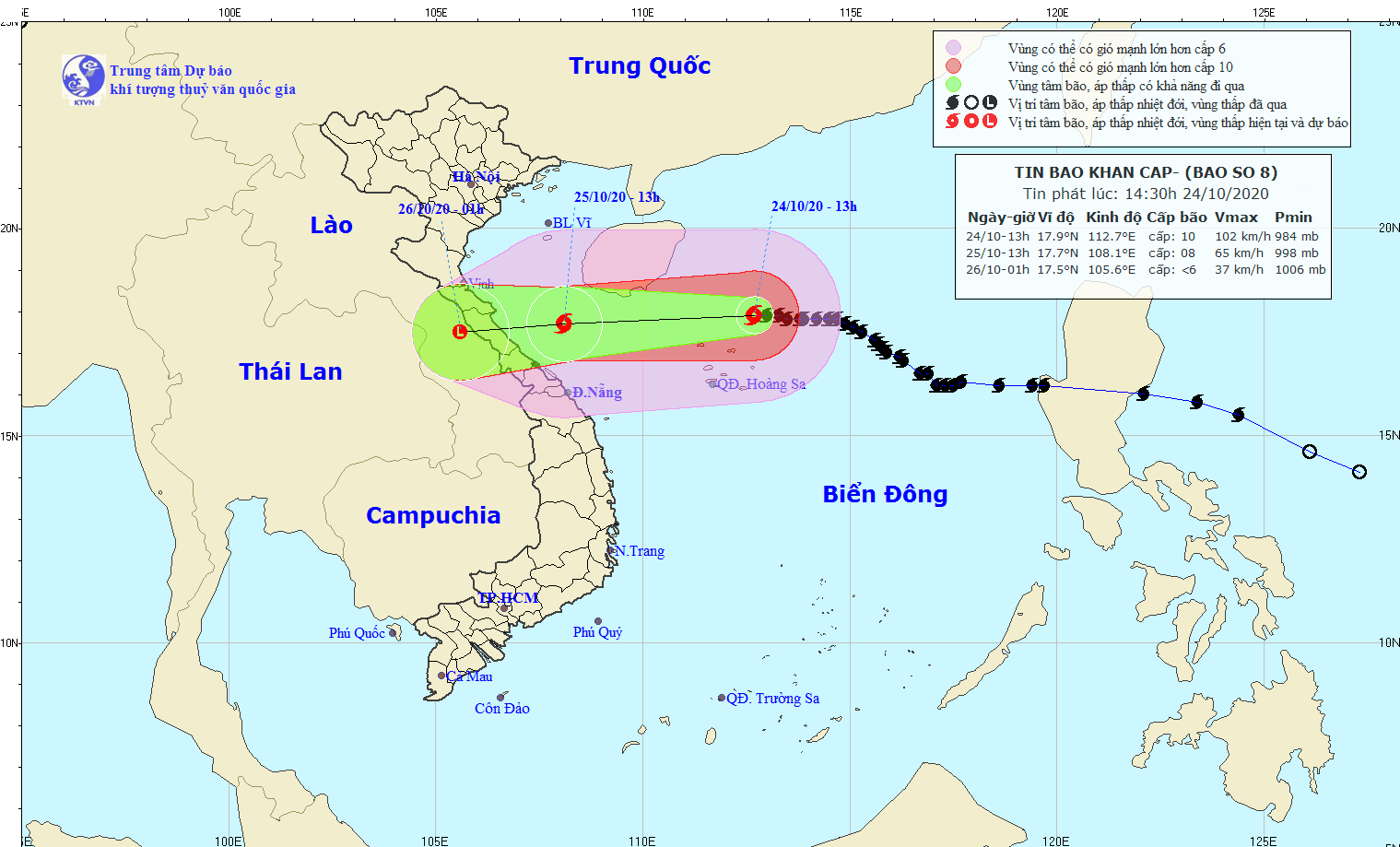 Bão số 8 chỉ còn cách quần đảo Hoàng Sa 110 km