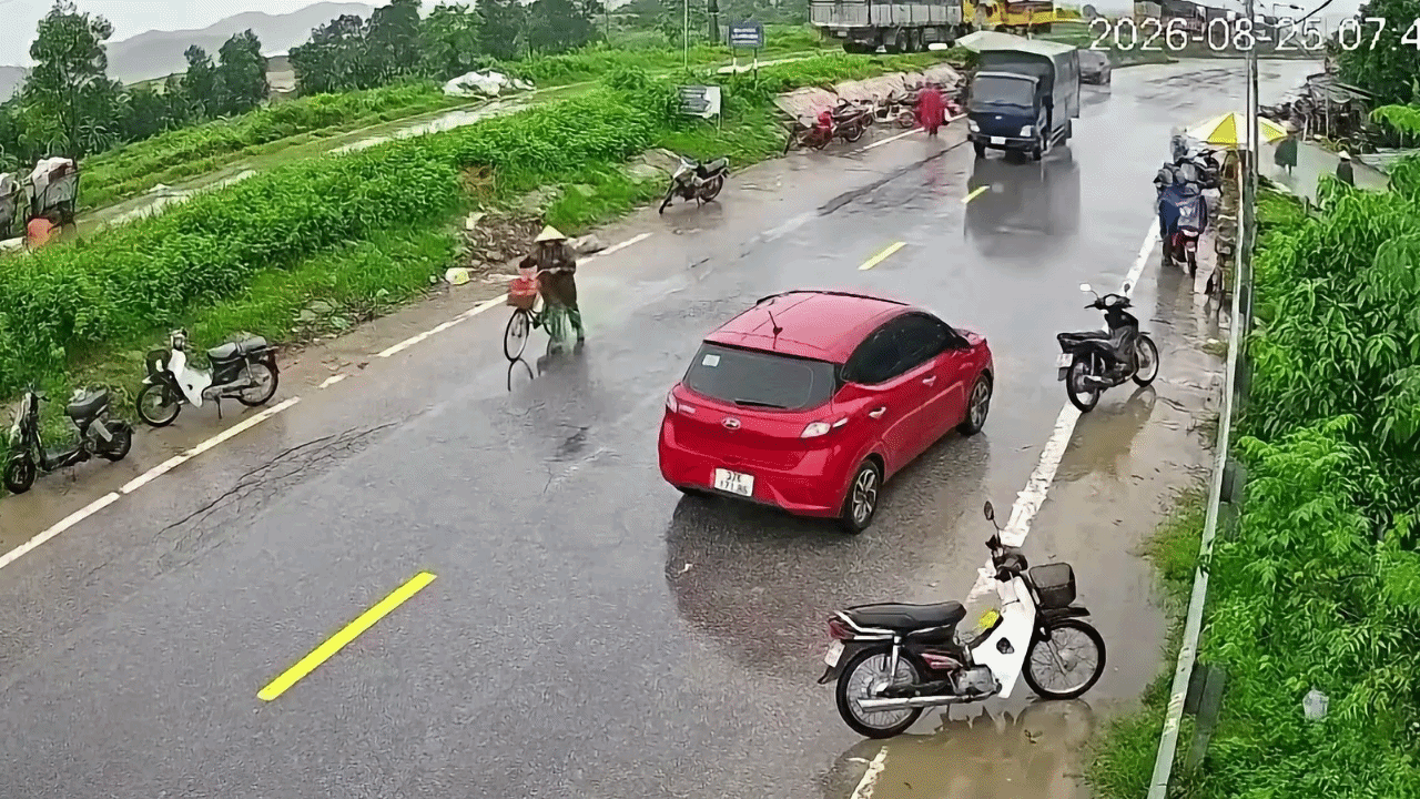 Clip: &Ocirc; t&ocirc; tải phanh muộn, h&uacute;c ng&atilde; người dắt xe đạp