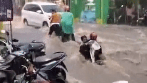 Khoảnh khắc 2 mẹ con vật lộn giữa dòng lũ xiết và cái kết may mắn