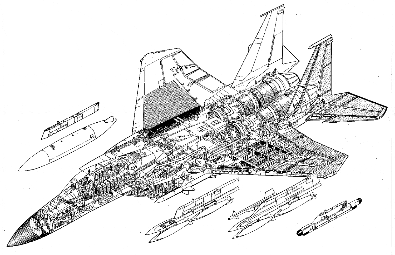 Bản vẽ cấu tạo của F-15. Ảnh: drawing