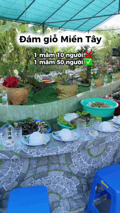 Clip đãi tiệc đám giỗ miền Tây kiểu băng chuyền thu hút 14 triệu lượt xem trên mạng xã hội.