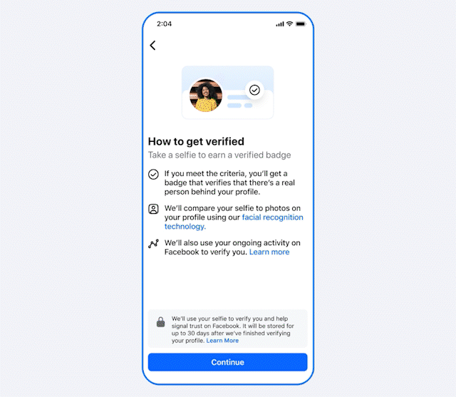 Cơ chế xác thực khuôn mặt của Facebook - Ảnh: Meta