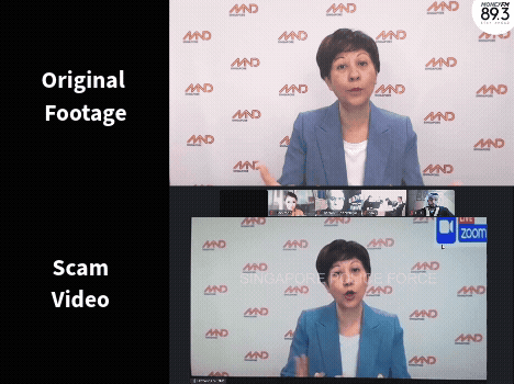 Những kẻ lừa đảo đã sử dụng các video thật (trên) có sẵn trên YouTube để khiến cuộc gọi hội nghị trông có vẻ đáng tin. Ảnh: SPF.